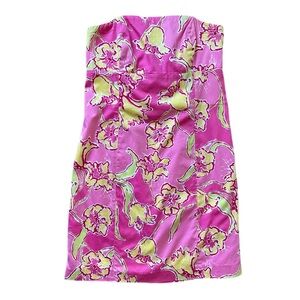 LILY PULITZER | Pink & Yellow Strapless Dress With Bow